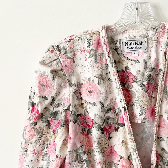 Vintage 80s Floral Pearl Trim Puff Sleeve Blazer  Size 8 - Picture 5 of 13